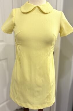 Vintage 1960S Staccato Petite Yellow Mod Shift Dress Peter Pan Collar Fits XS